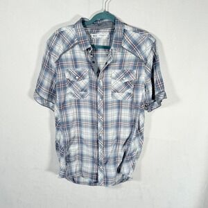 BKE Athletic Fit Plaid Short Sleeve Pearl snap Shirt Mens Sz Large western south